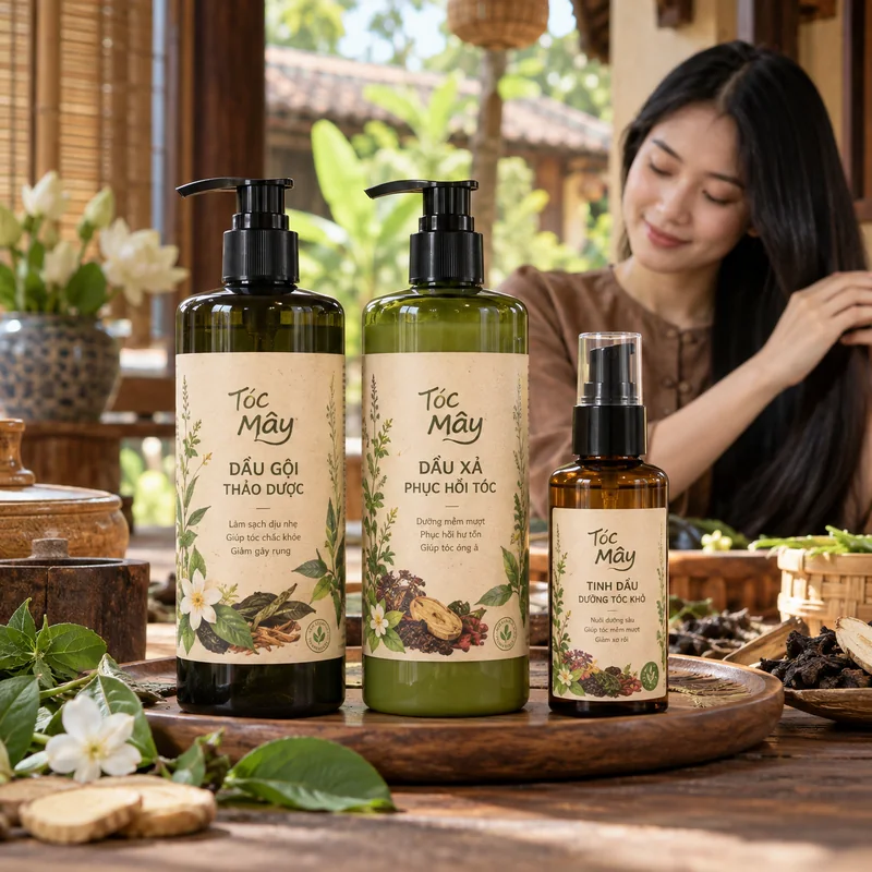 Bộ dầu gội và dầu xả hà thủ ô hương nhu Tóc Mây 300 ml