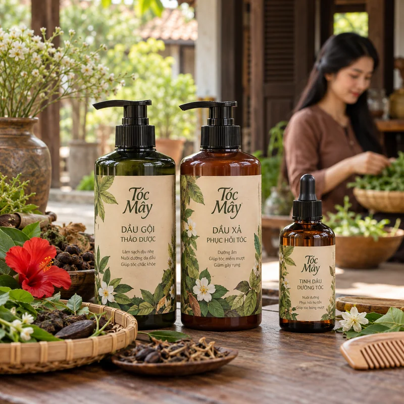 Bộ dầu gội và dầu xả bồ kết vỏ bưởi Tóc Mây 500 ml
